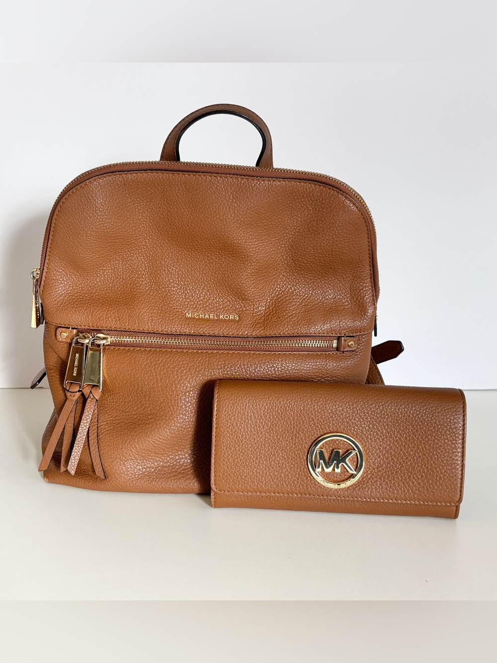 Michael Kors Brown Pebbled Leather Backpack with Wallet